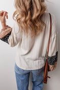 Load image into Gallery viewer, LDC Floral Patchwork Textured Knit Drawstring V Neck Blouse
