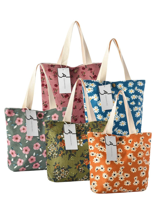 Cosbai - Vintage Artistic Floral Corduroy Tote