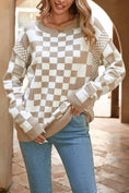 Load image into Gallery viewer, LDC Checkered Print Drop Shoulder Round Neck Sweater
