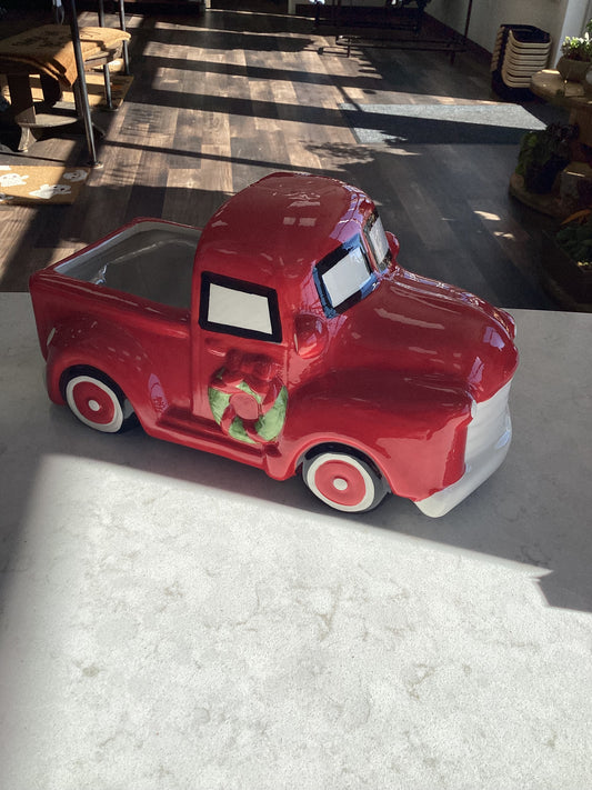 Red Christmas Ceramic Planter Truck