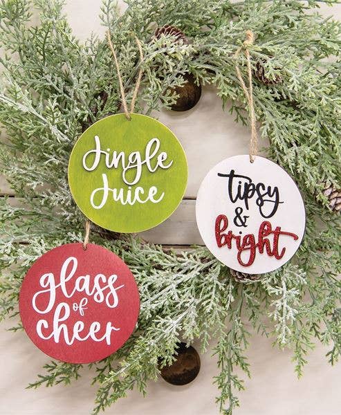 Tipsy & Bright Christmas Ornament, 3 Assorted