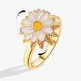 Load image into Gallery viewer, Gold Enamel Daisy Flower Fidget Spinner Ring in Solid Copper
