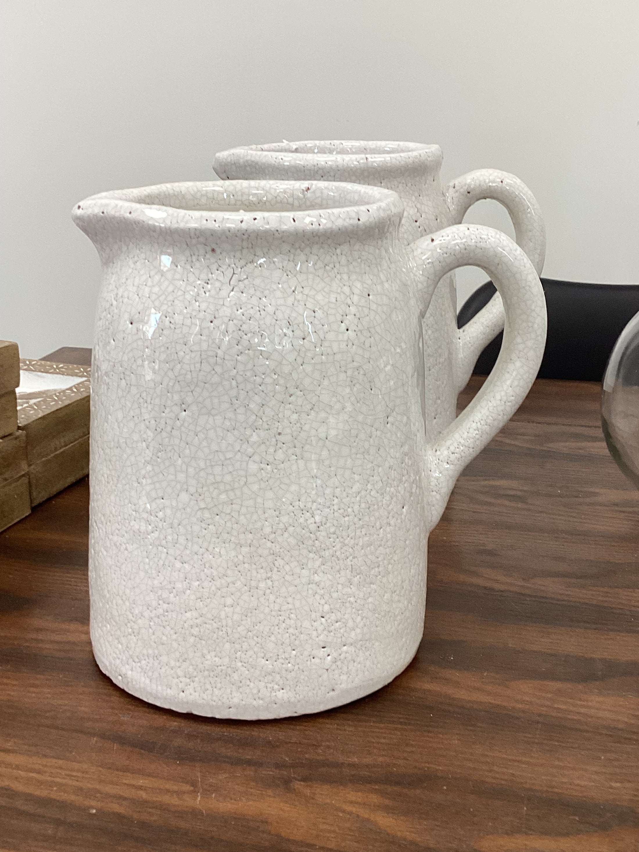 White Crackle Glazed Ceramic Pitchers