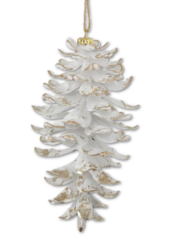 White Glittered Pinecone Ornament