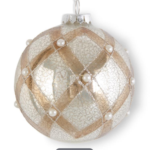 Glittered Silver & Copper & Pearls Ornament