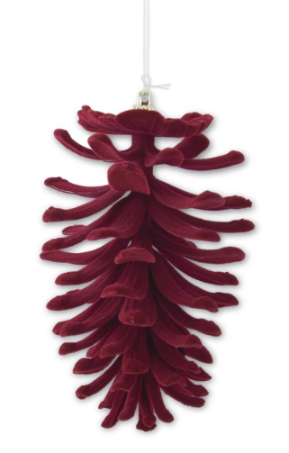 Burgundy Velvet Flocked Open Pinecone