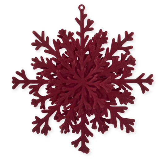 Burgundy Velvet Flocked 3-D Snowflake