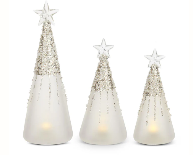 Frosted & Beaded Glass LED Trees - Each Size Sold Separately