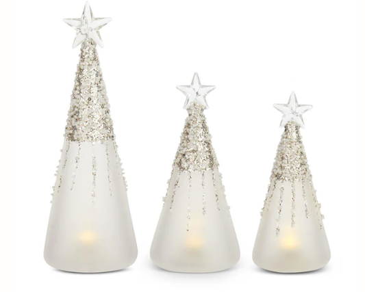 Frosted & Beaded Glass LED Trees - Each Size Sold Separately