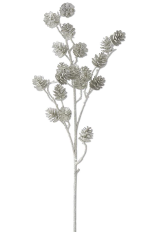 Silver Glittered Pinecone Spray