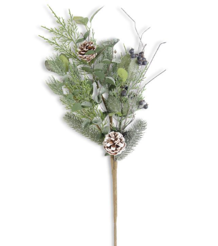 Glittered Mixed Pine Stem with Pine Cone and Blueberries