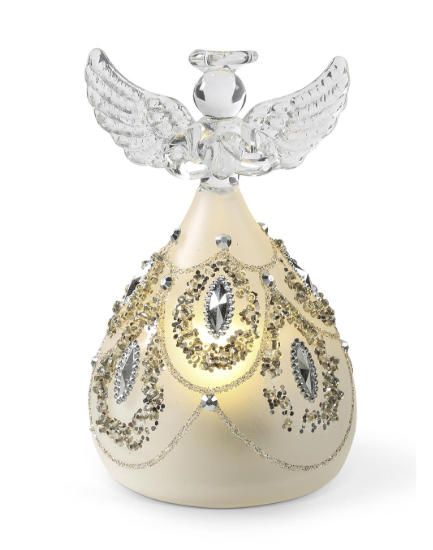 Mercury Glass Silver Jeweled LED Angel