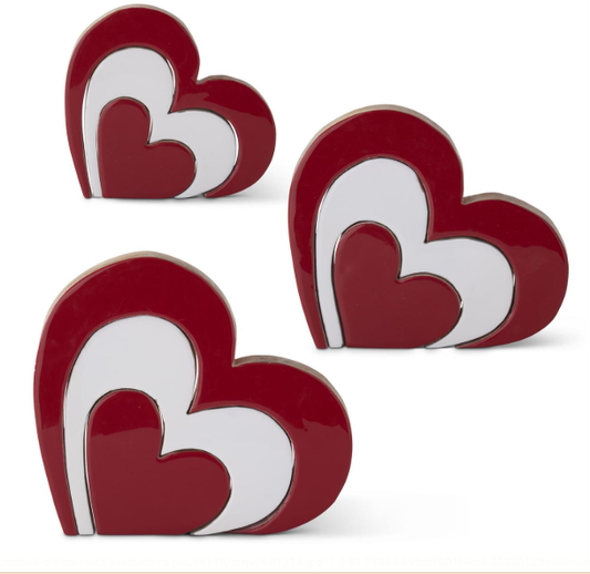 Wood Red and White Enameled Heart Cutouts - Sold Separately