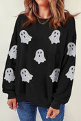 Load image into Gallery viewer, LDC Glitter Ghost Pattern Crew Neck Halloween Sweatshirt
