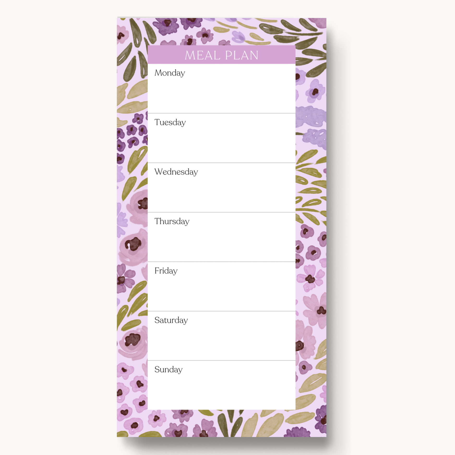 Lilac Floral Magnetic Meal Plan Notepad, 8x4"
