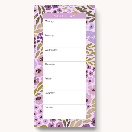 Lilac Floral Magnetic Meal Plan Notepad, 8x4"
