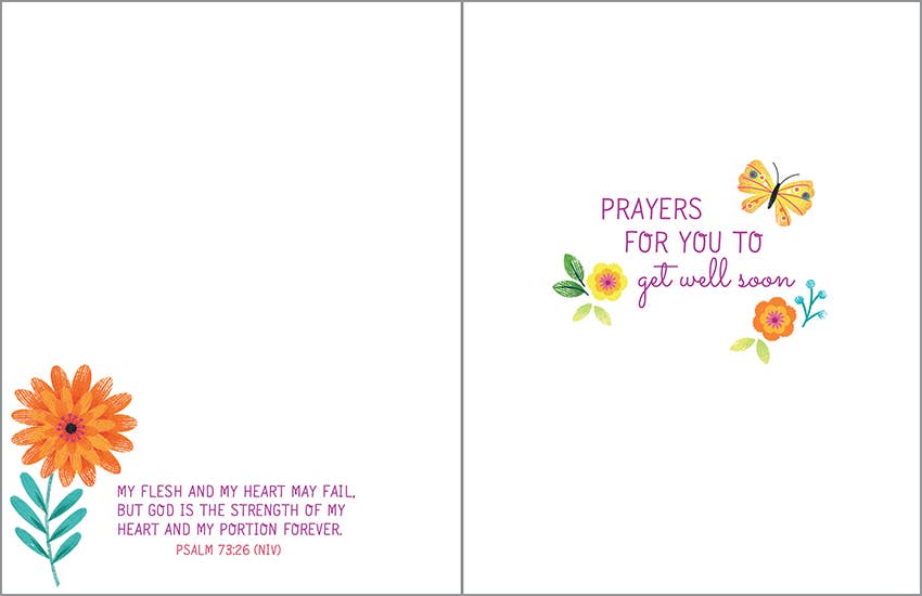 With Scripture Get Well Greeting Card - Butterfly and Stems
