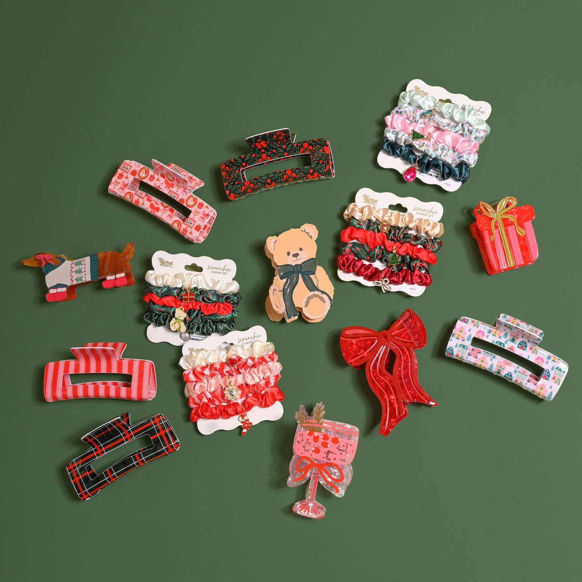 Scrunchie Charm Set-Evergreen Plaid