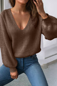 Load image into Gallery viewer, LDC Lantern Sleeve V Neck Knot Back Sweater
