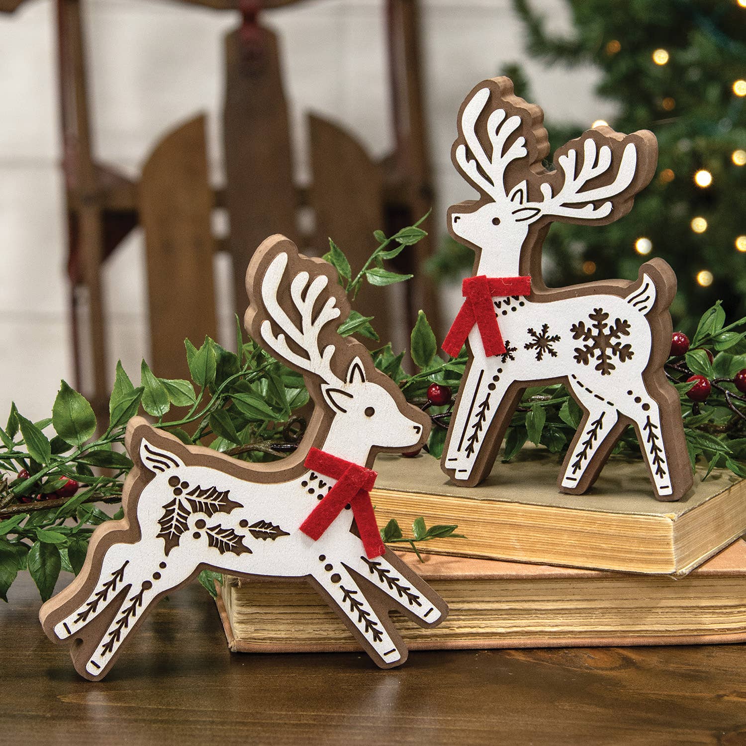 Laser Cut Leaping Holly Reindeer Sitter