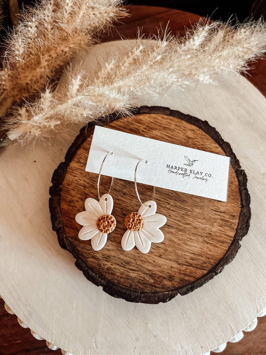 The Sunny Sunday Set- Daisy Polymer Clay Hoop Earrings