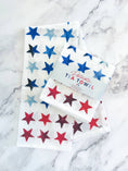 Load image into Gallery viewer, Red & Blue Stars Patriotic Fourth of July Summer Tea Towel
