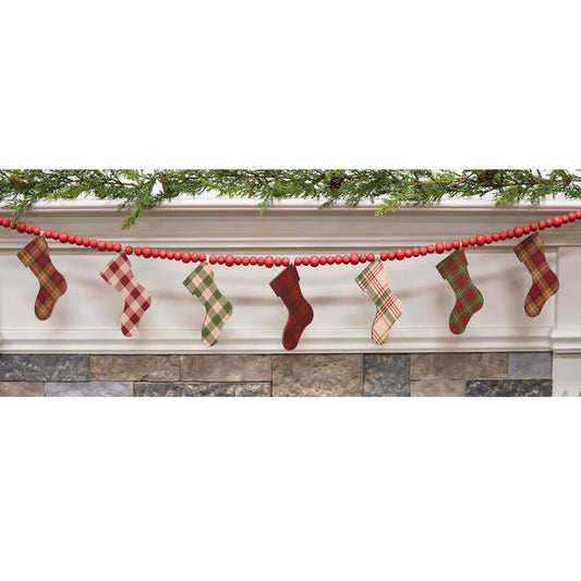 Wooden Plaid Christmas Stockings & Beads Garland