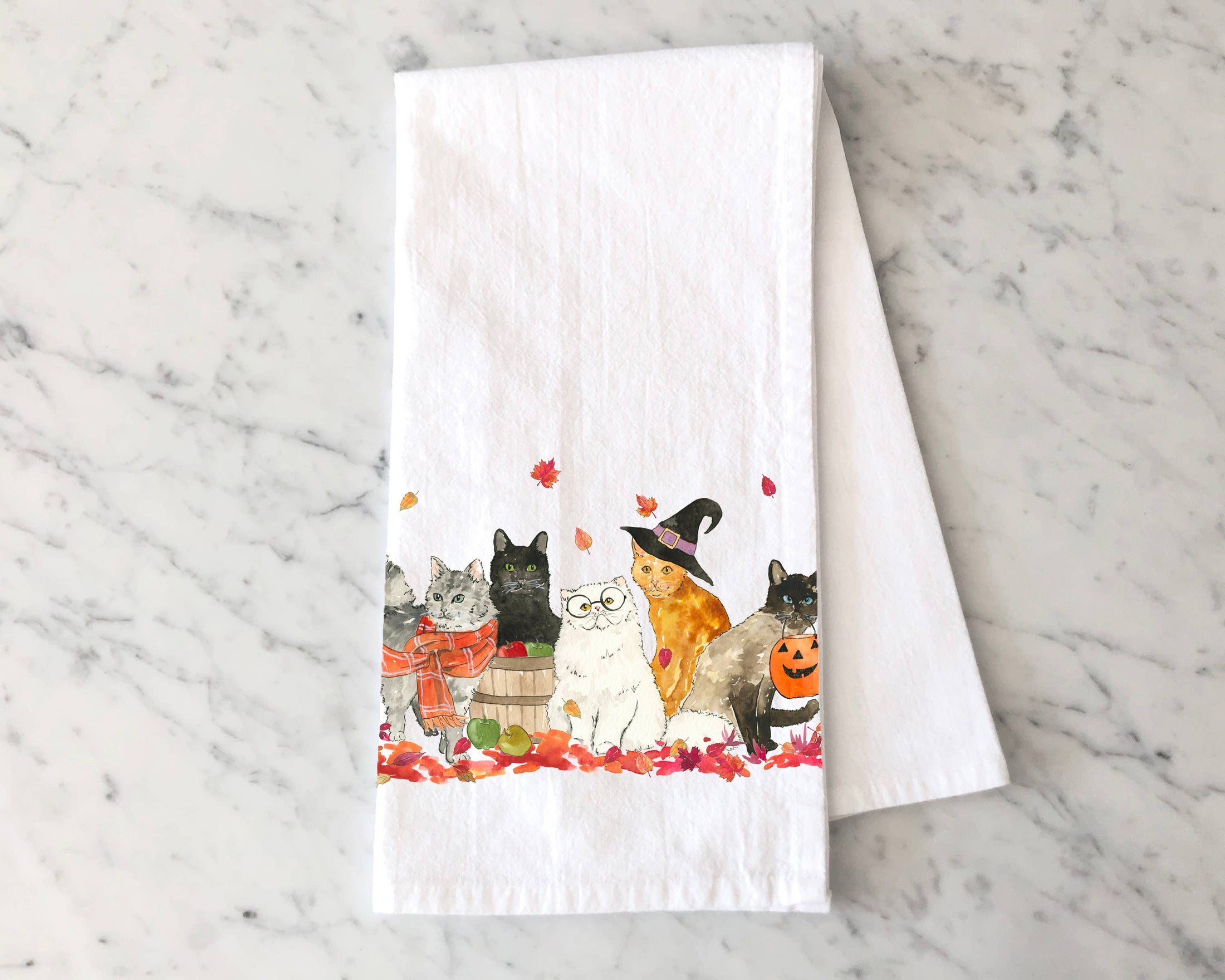 Halloween Cats Kitchen Towel - Fall Tea Towel