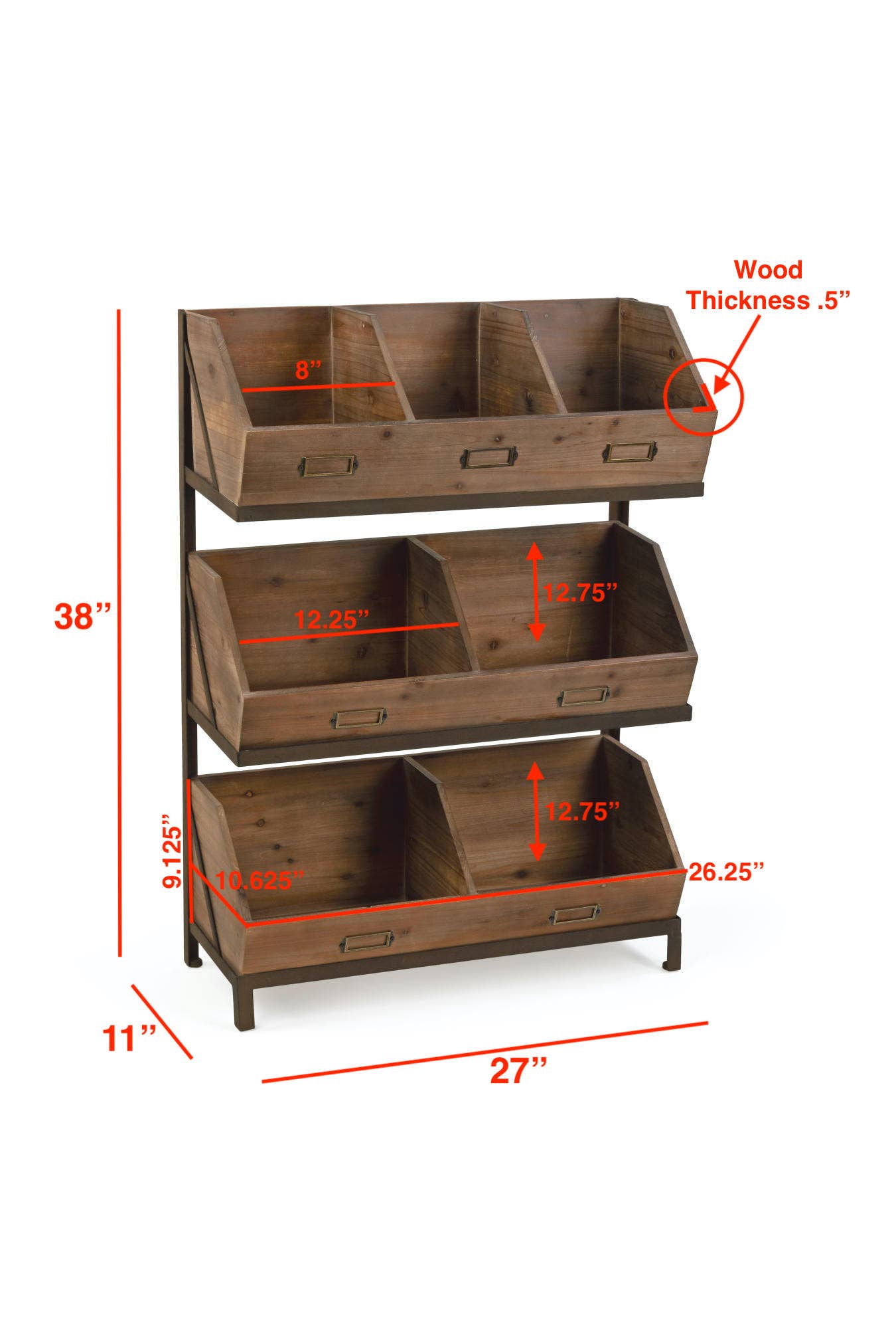 Industrial Wooden Bin Organizer with 7 bins