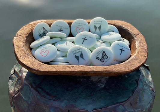 Grief Imprinted Glass Stones (40) in Dough Bowl Display