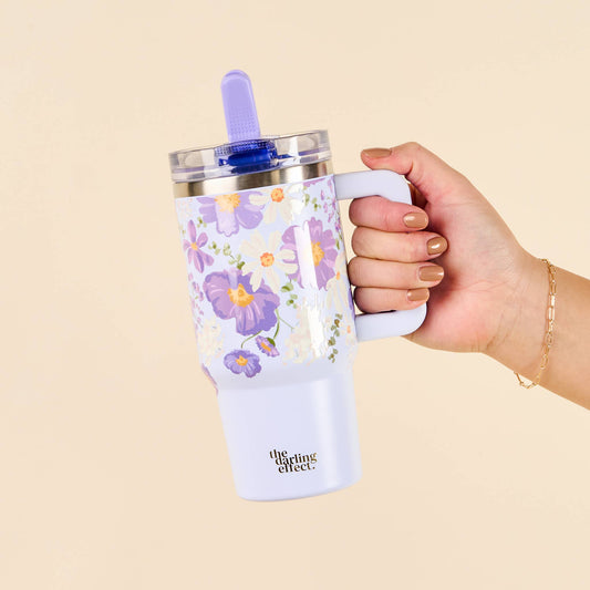20 oz Lifestyle Flip Straw Tumbler-Bouquet Beauty Purple