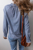 Load image into Gallery viewer, LDC  Frilled Raw Hem Half Buttoned Denim Top
