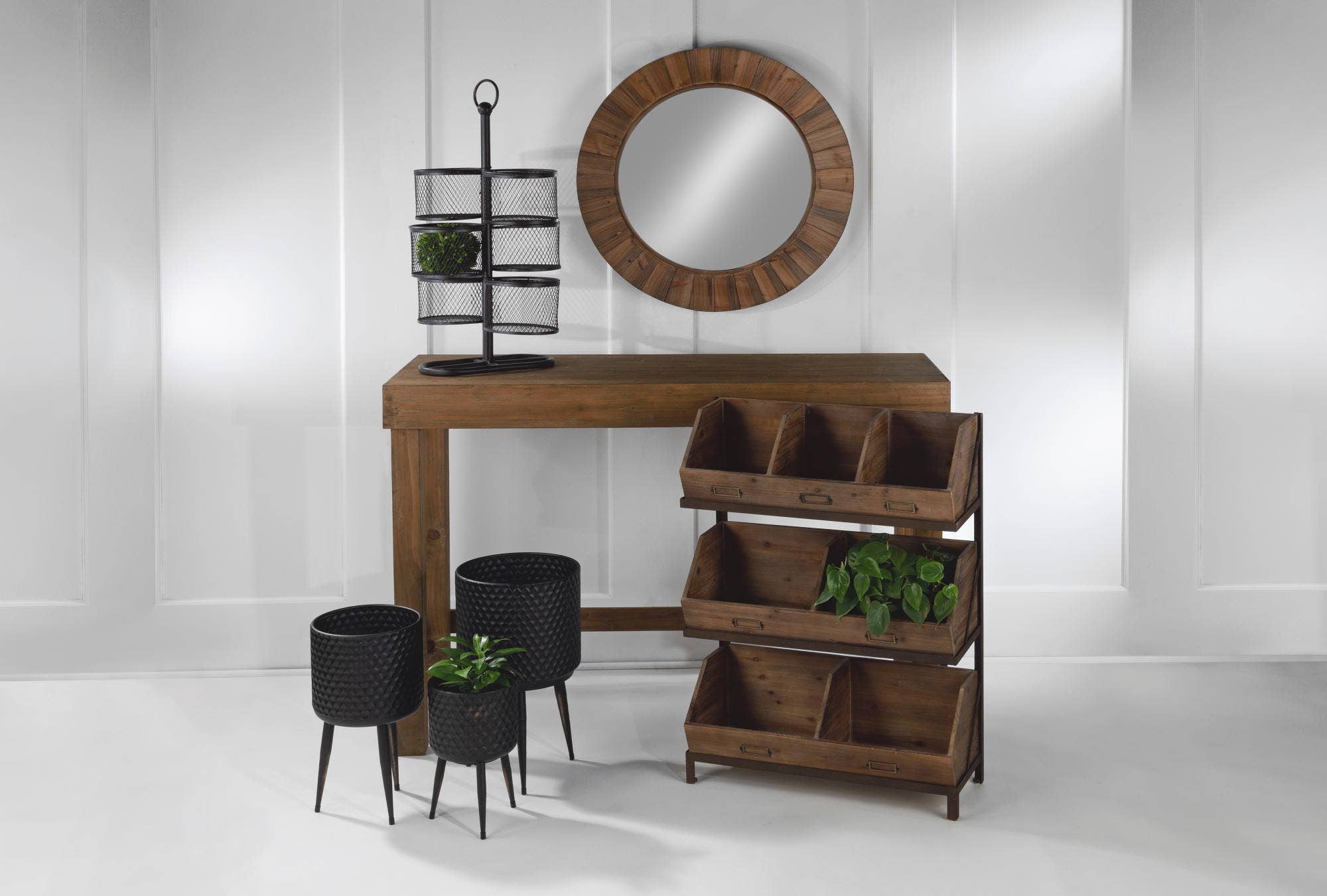 Industrial Wooden Bin Organizer with 7 bins