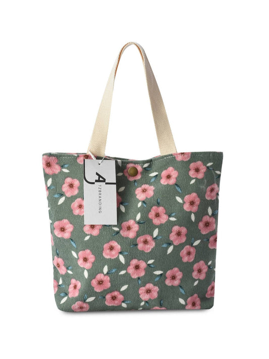 Cosbai - Vintage Artistic Floral Corduroy Tote