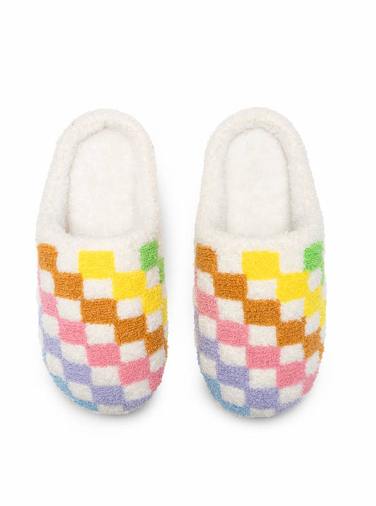 Indoor / Outdoor Slippers - Rainbow Checkered - White