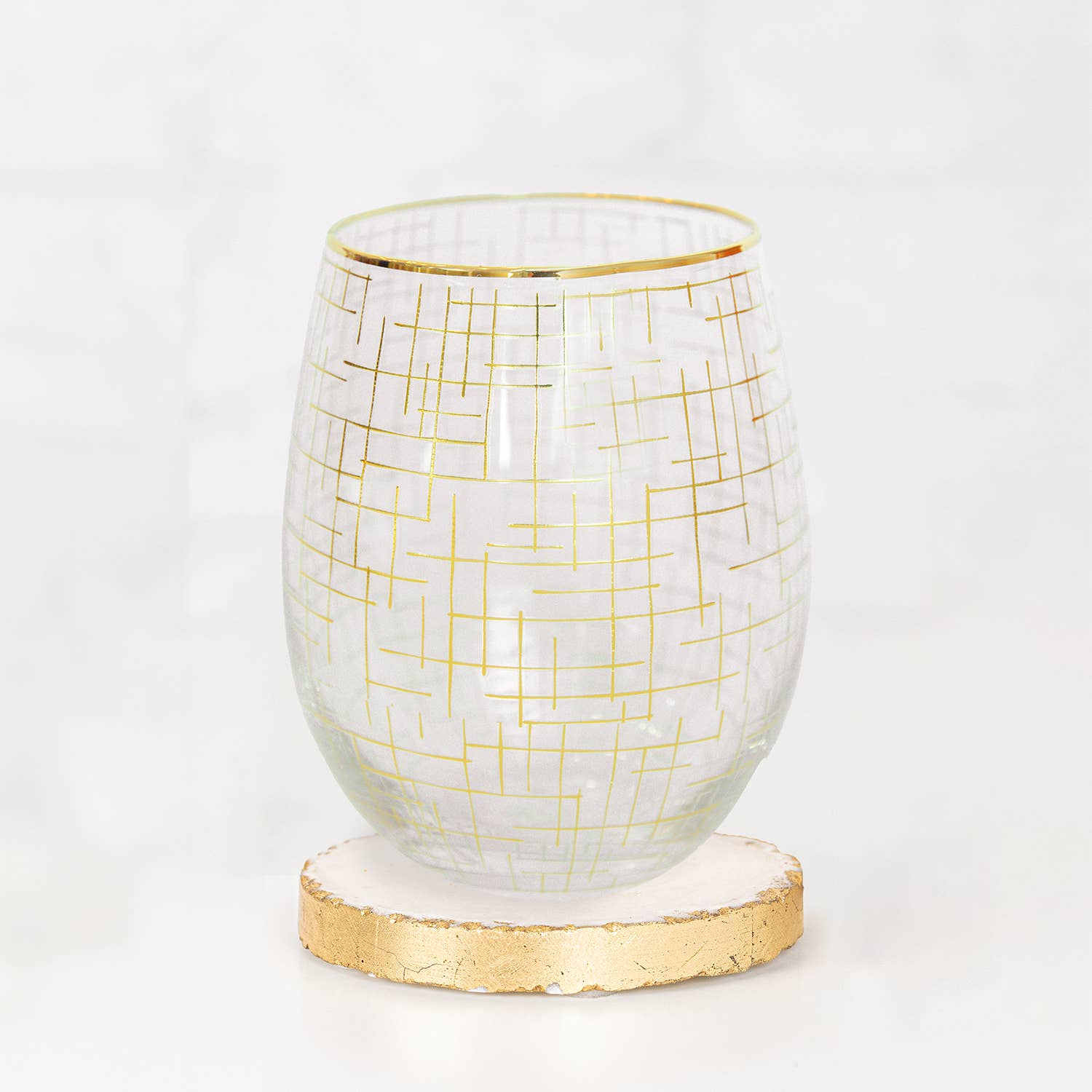 Glass Stemless Wine Gold Hatch