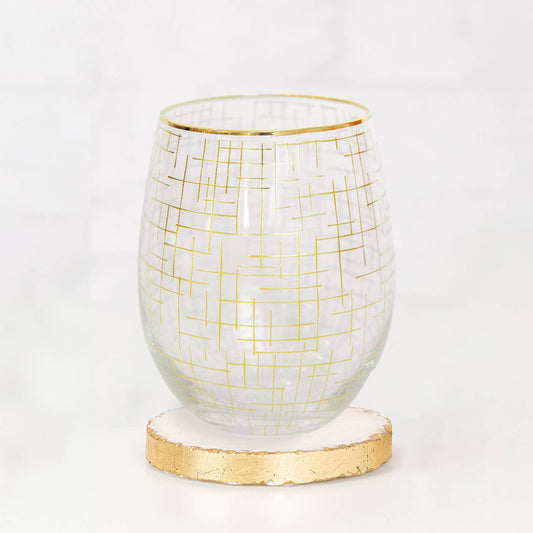 Glass Stemless Wine Gold Hatch