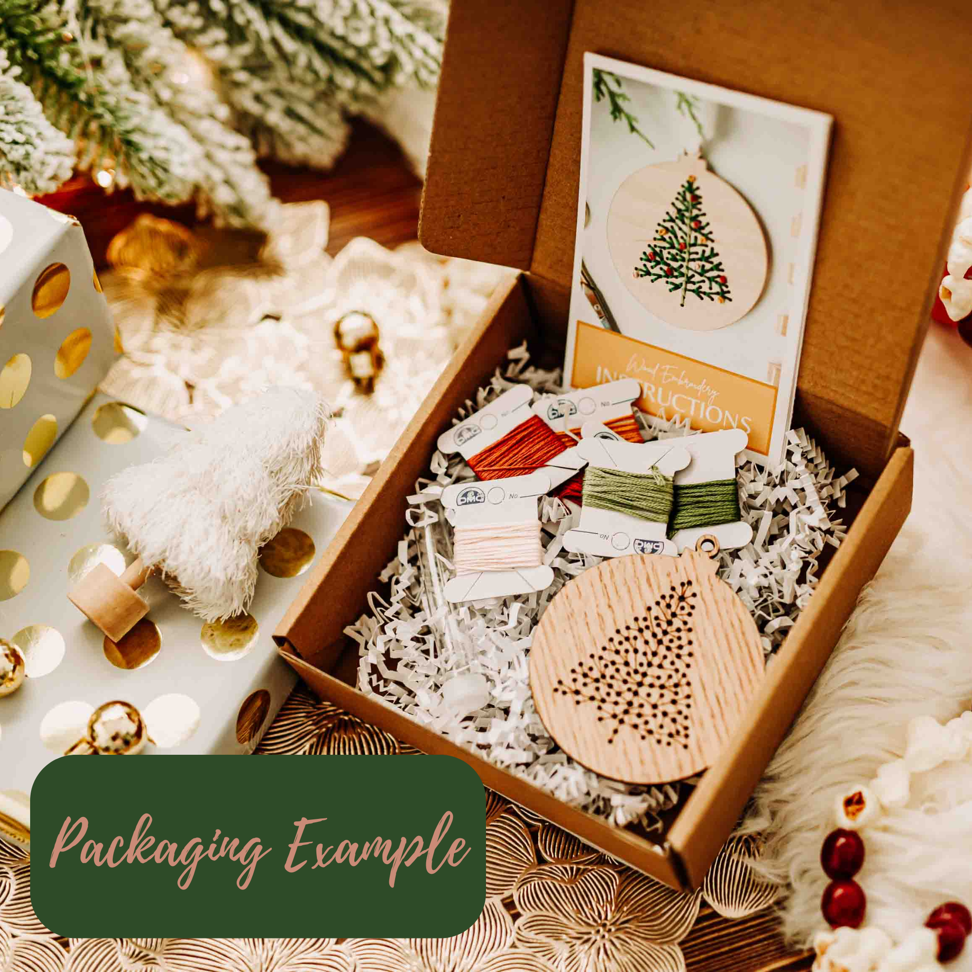 Pinecone Wreath Ornament - DIY Wood Embroidery Kit