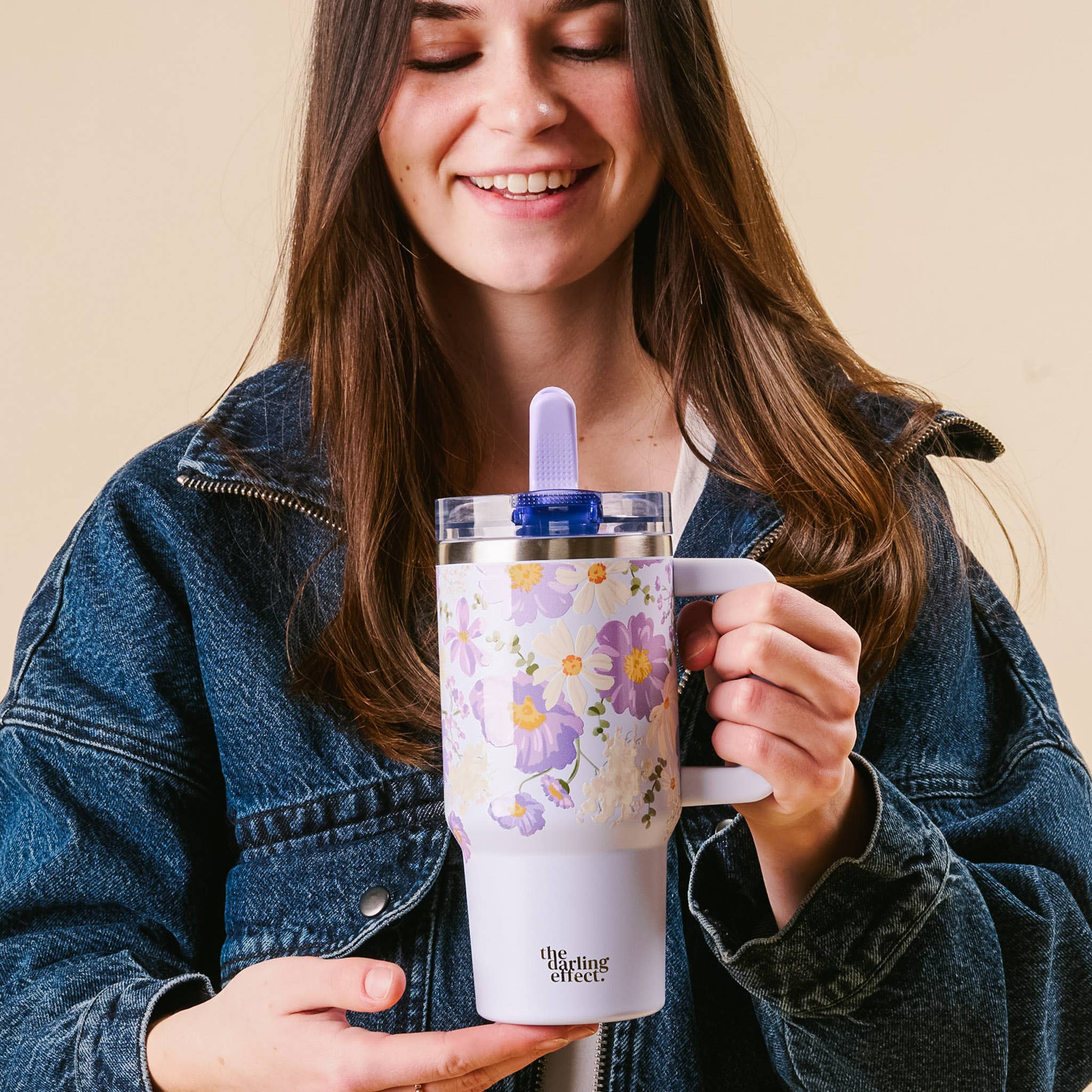 20 oz Lifestyle Flip Straw Tumbler-Bouquet Beauty Purple