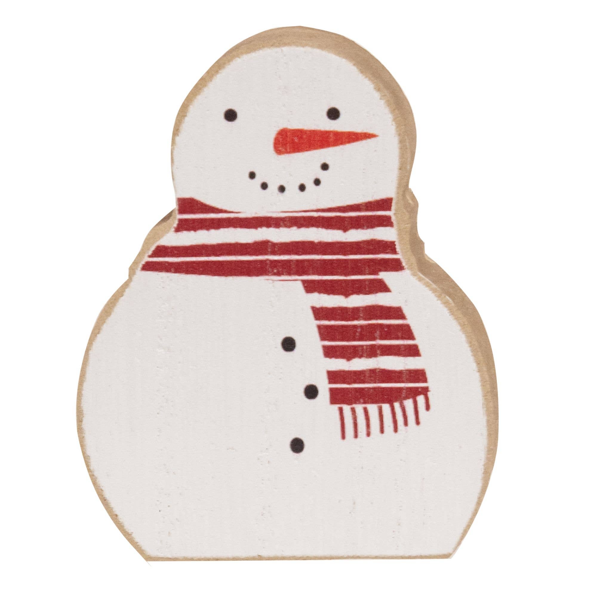 2/Set, Snowmen w/Scarves Chunky Wooden Sitters