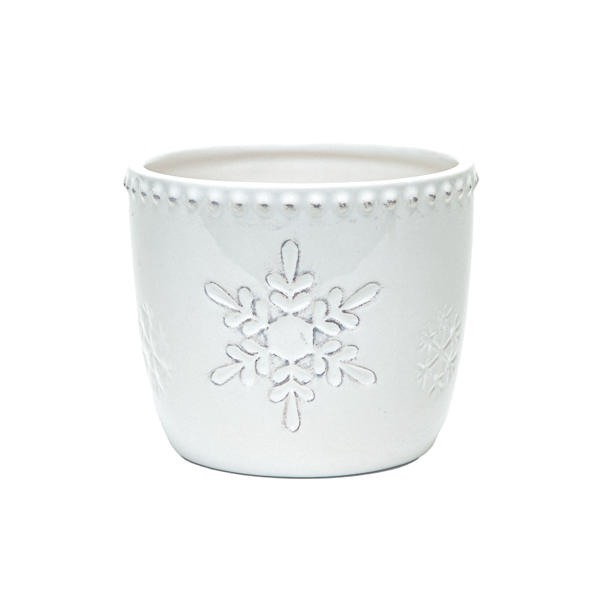 4"D Snowflake Pot with Beaded Rim - Dolomite Ceramic