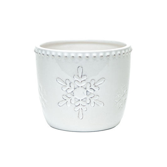 4"D Snowflake Pot with Beaded Rim - Dolomite Ceramic