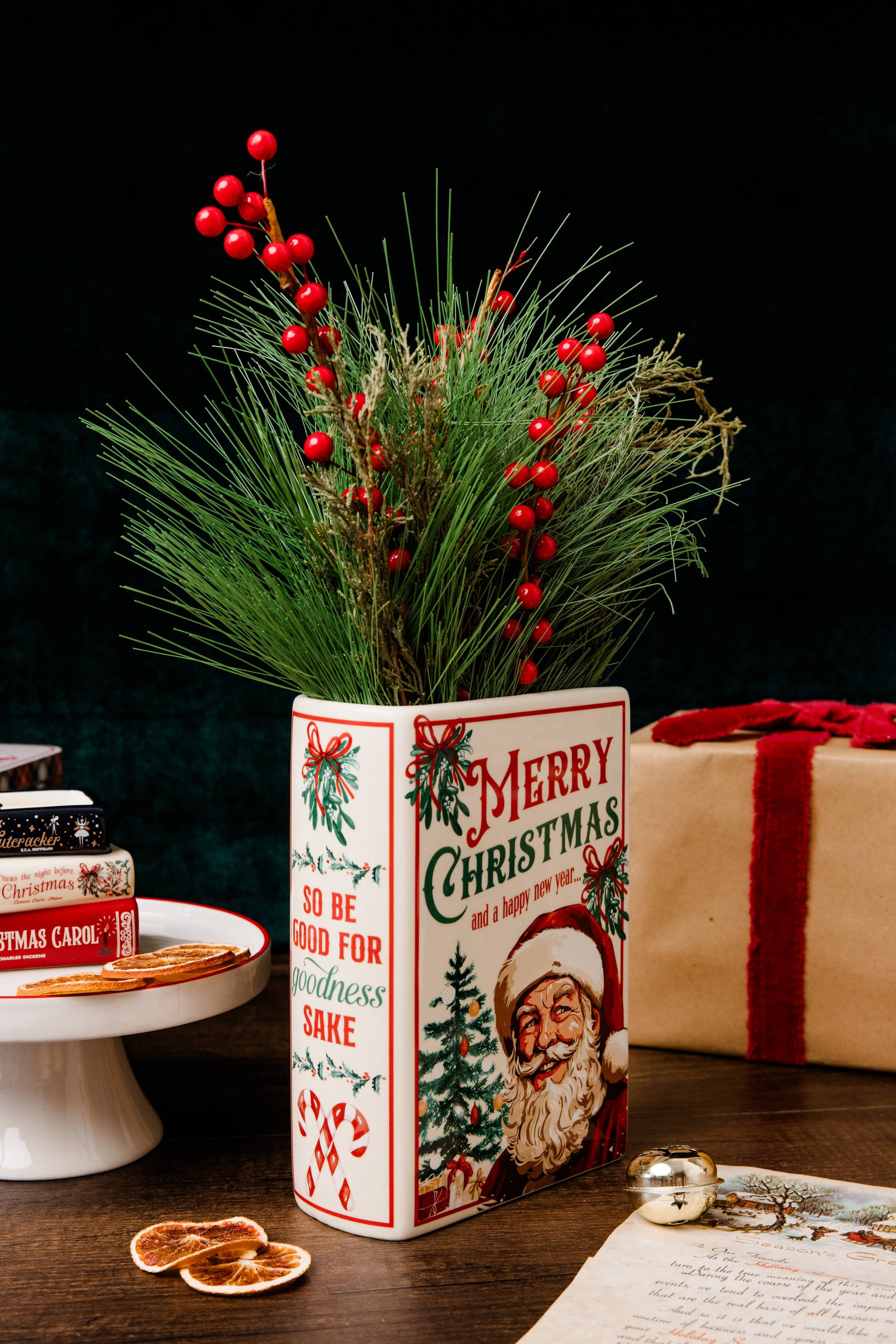 Large Book Vase, Santa is Coming to Town