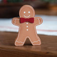 Load image into Gallery viewer, Extra Chunky Wooden Bow Tie Gingerbread Sitter
