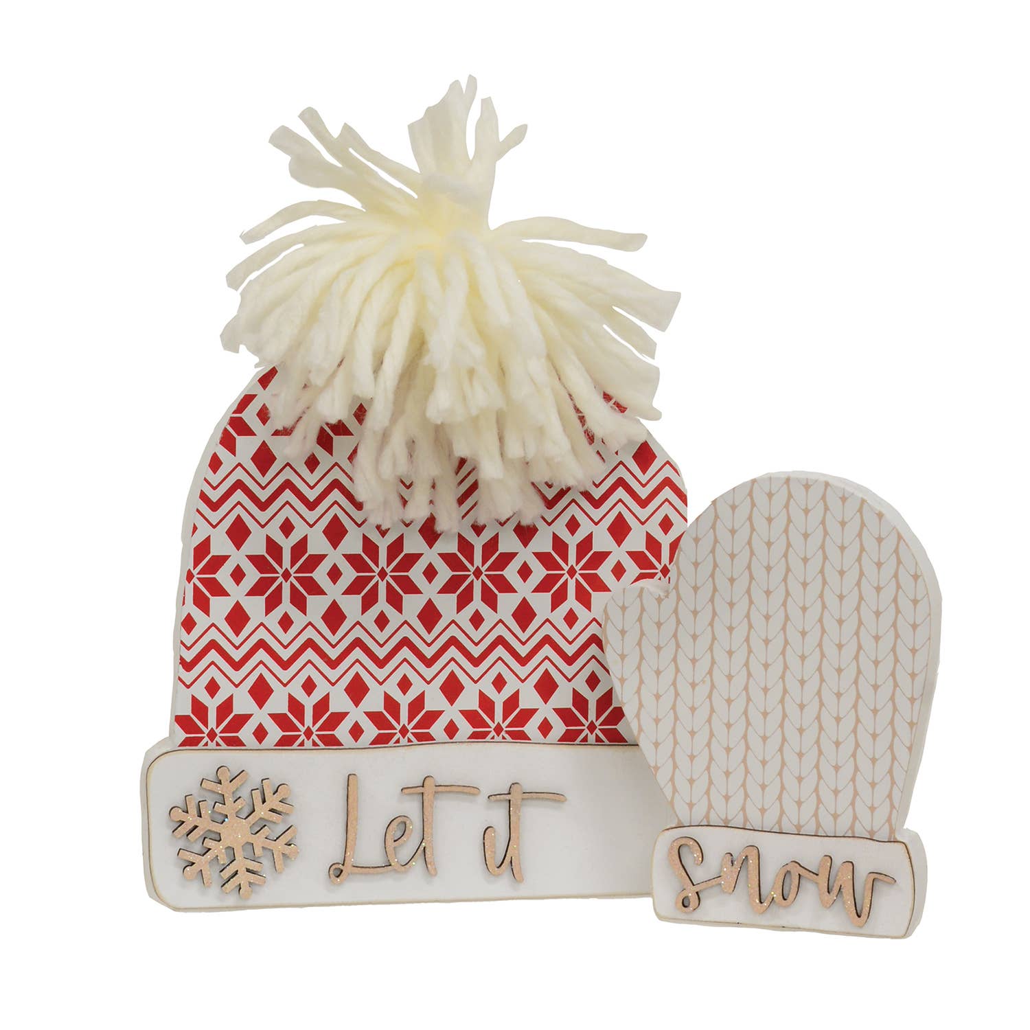 2/Set, Let It Snow Wooden Hat & Mitten Sitters