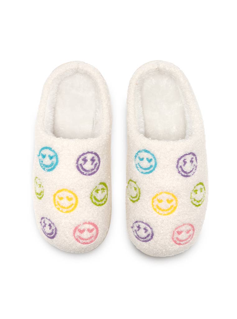 Indoor / Outdoor Slippers - Colorful Happy Faces - White
