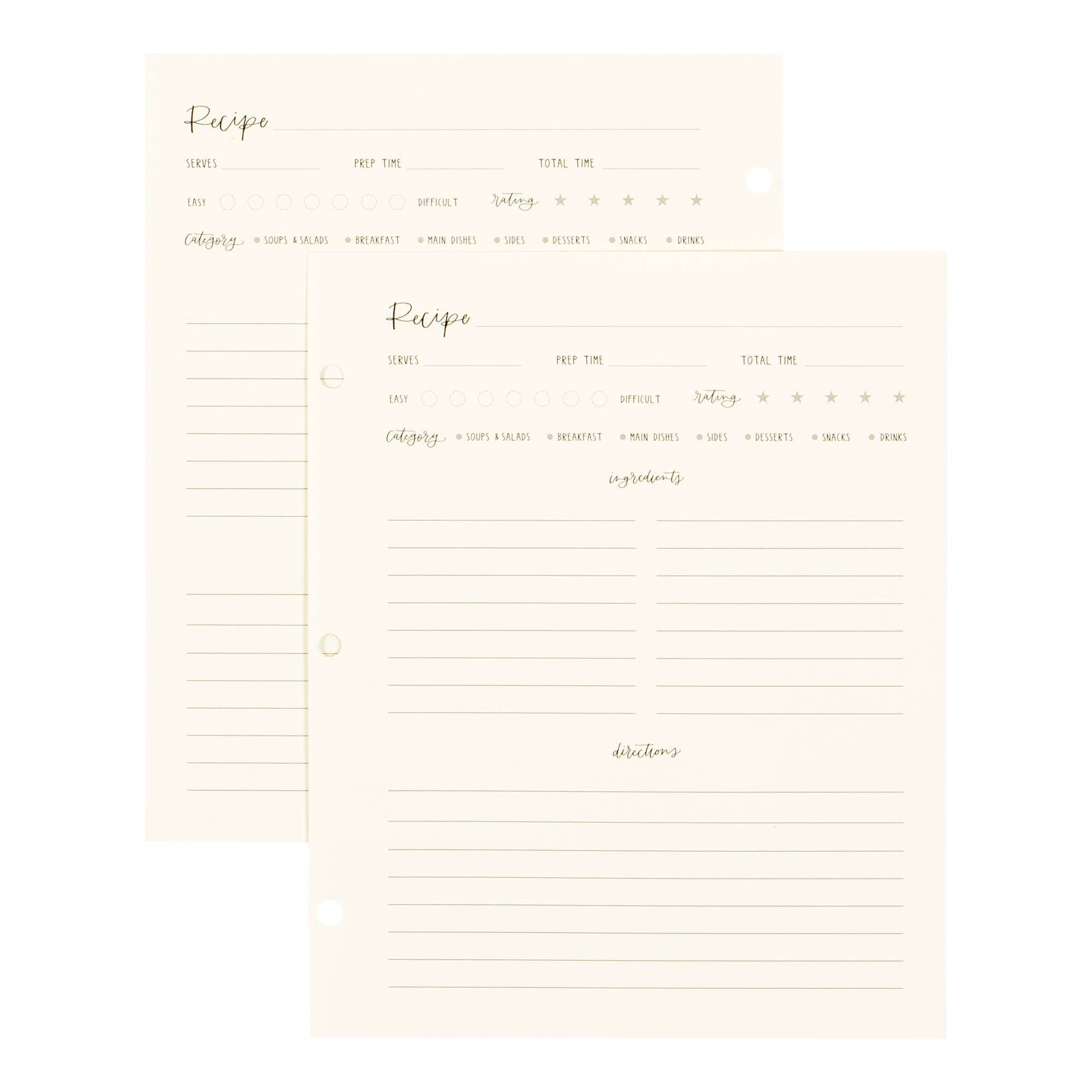 Petite Recipe Page Set