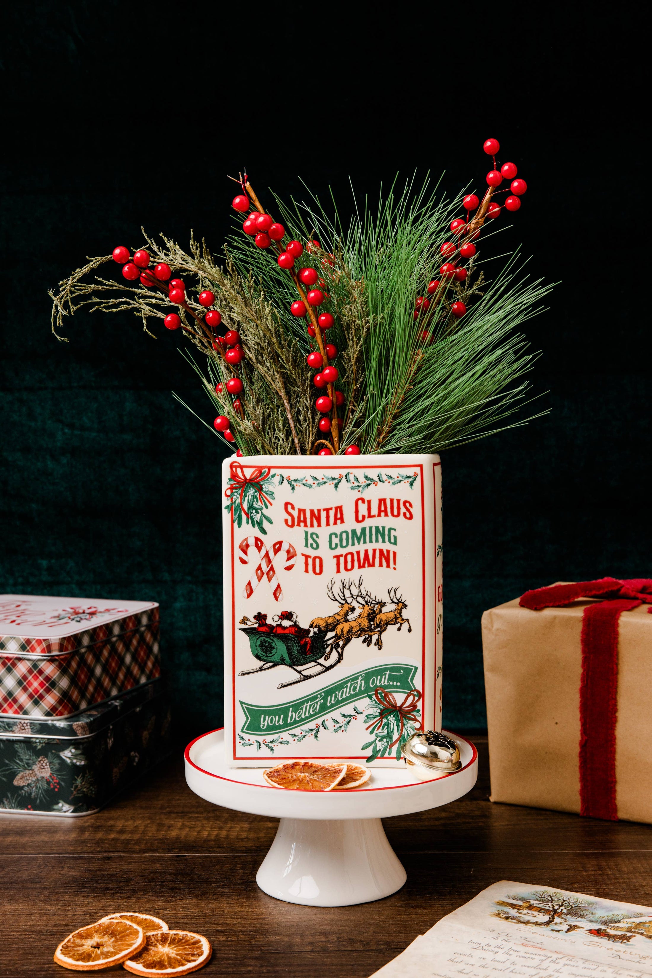 Large Book Vase, Santa is Coming to Town