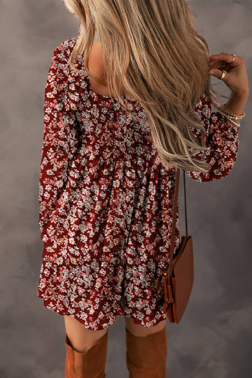 LDC Drawstring Ruched Sweetheart Neck Floral Mini Dress