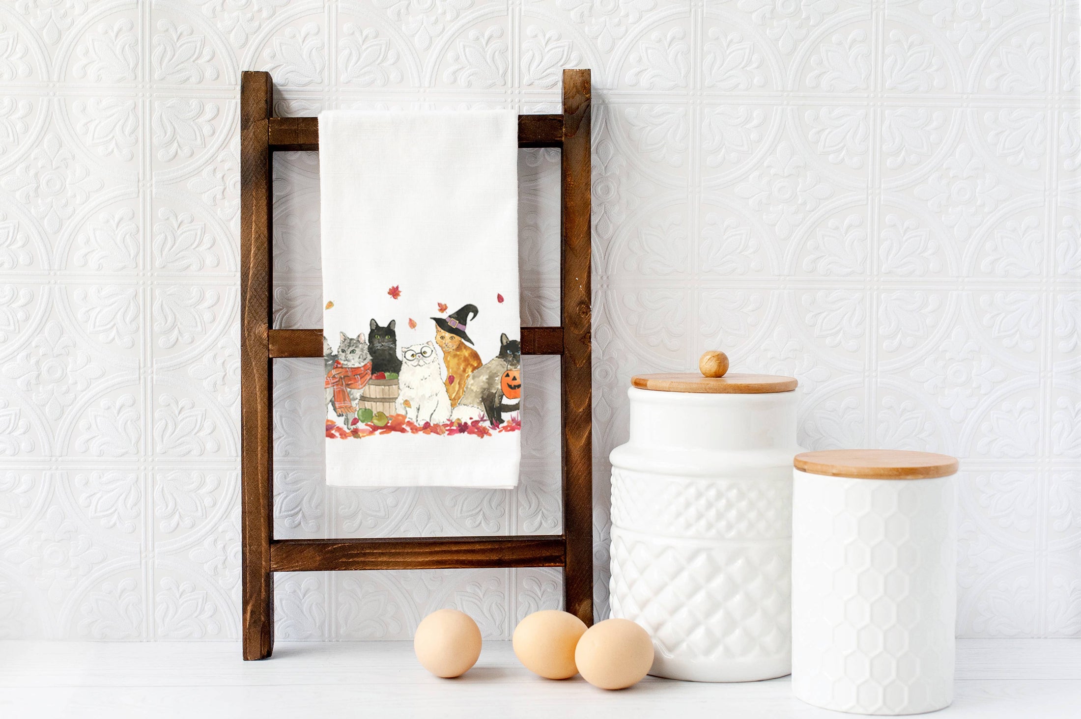 Halloween Cats Kitchen Towel - Fall Tea Towel